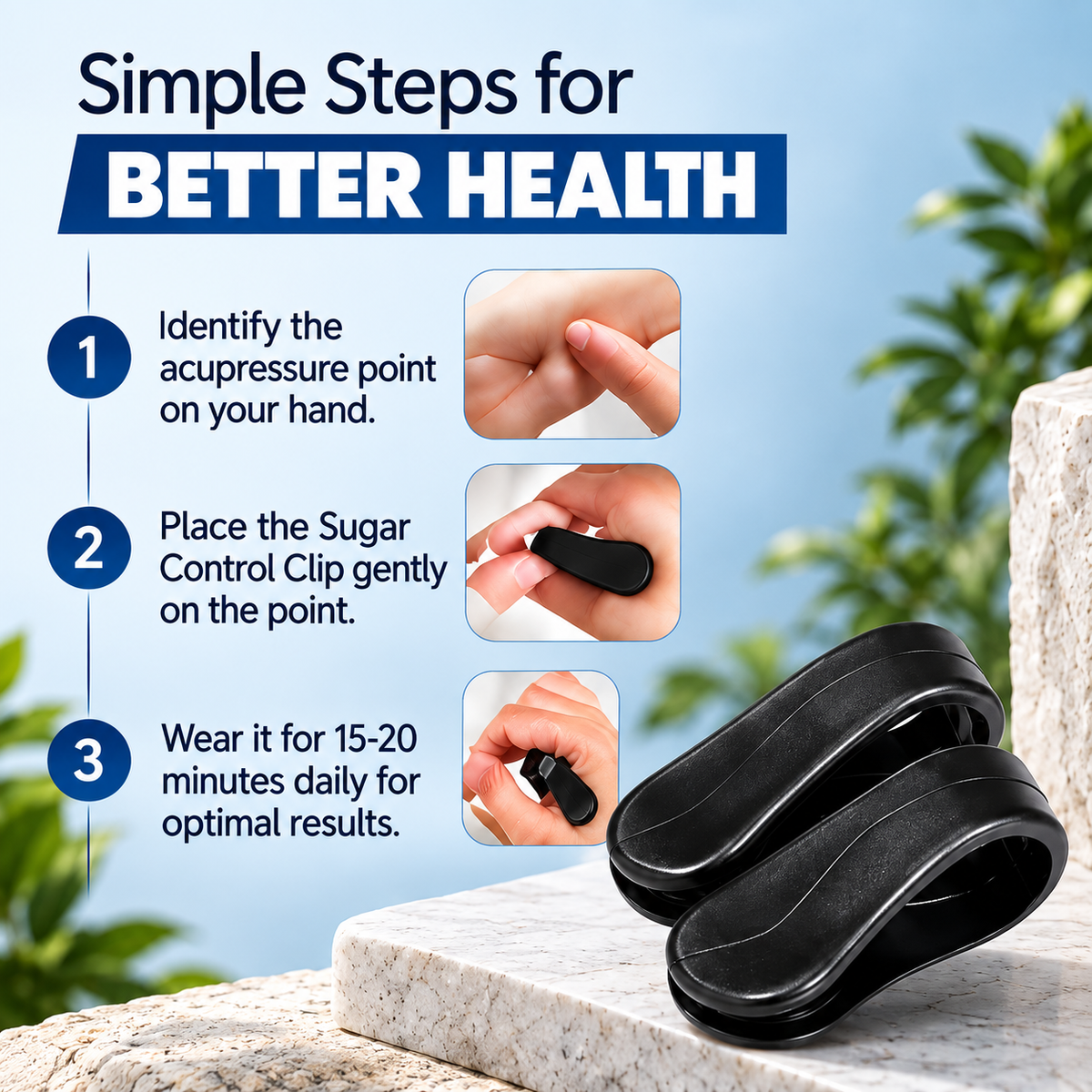 Sugar Control LI4 Acupressure Point Clip For Diabetics Headache Relief And Tension Relief Wearable Hand Massager